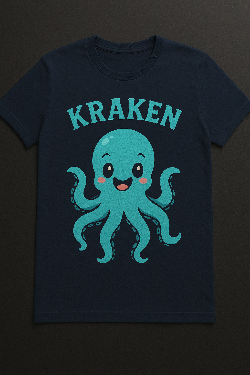 Navy t-shirt with cute cartoon kraken design